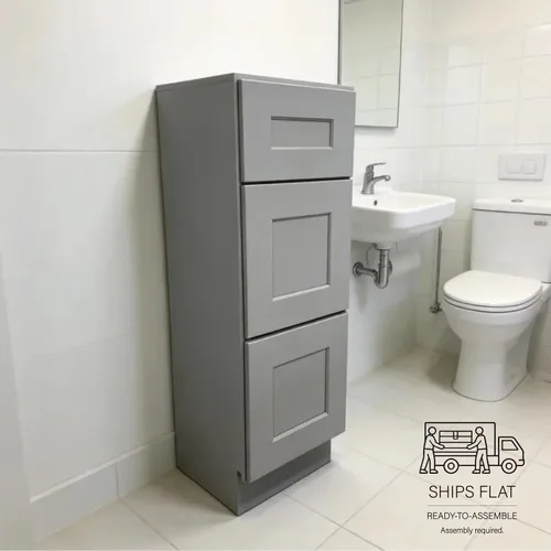 Vista 8 de Base de tocador de baño con 3 cajones, color gris claro, cajón de almacenamiento (12 pulgadas de ancho)