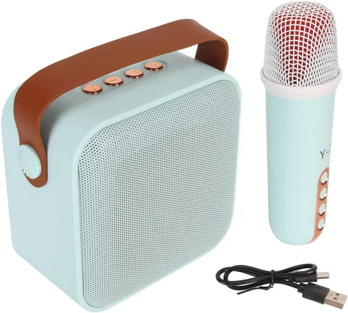 Vista 10 de Juego de mini máquina de karaoke con altavoz, micrófono inalámbrico, gran campo de sonido, chip profesional, múltiples conexiones, batería de larga