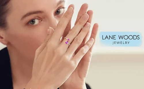 Vista 6 de LANE WOODS Anillos de piedra natal para mujer, plata de ley 925, doble corazón, abierto, anillo de banda ajustable