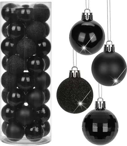 Vista 52 de Adornos de bolas de Navidad negras de 2.36 pulgadas, 25 piezas inastillables, set de adornos de Navidad, bolas de Halloween, adorno negro para árbol