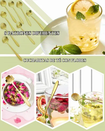 Vista 6 de 16 piezas de cucharaditas de té, cucharas de café bonitas de acero inoxidable ESRISE para decoraciones de fiesta de té (doradas)