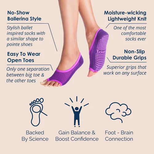Vista 2 de Tucketts Calcetines antideslizantes sin dedos de bailarina - Barre, pilates, baile, hogar y ocio - Talla 5-9 - 1 par