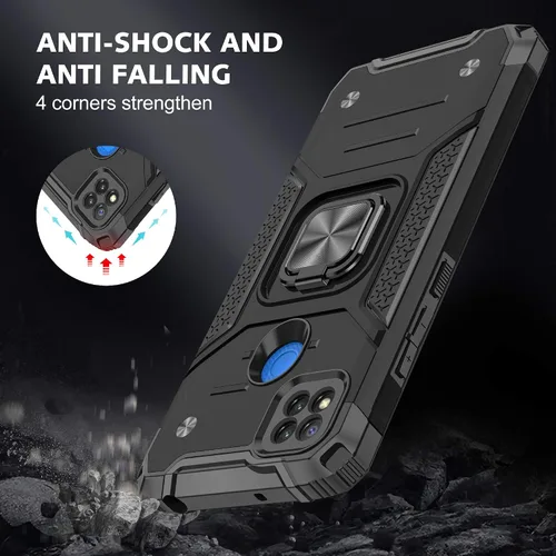 Vista 5 de Asuwish Funda de teléfono para Xiaomi Redmi 9C con protector de pantalla de vidrio templado y soporte de anillo, delgado híbrido protector móvil