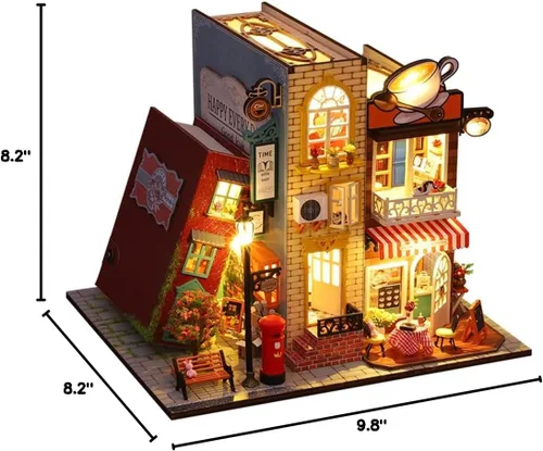 Vista 8 de Roroom Kit de casa de muñecas en miniatura y muebles, modelo de casa de muñecas de madera 3D con cubierta a prueba de polvo y movimiento musical