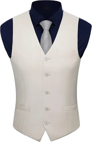 Vista 2 de BABEYOND Chaleco de traje formal para hombre, chaleco de negocios ajustado para traje de esmoquin
