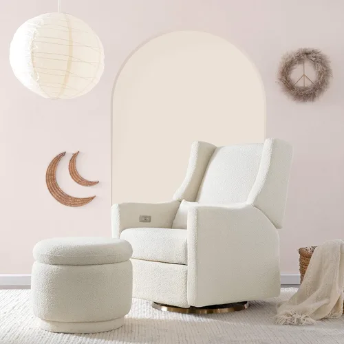 Vista 2 de Babyletto Enoki - Otomana de almacenamiento en ramo de marfil, oro Greenguard y certificado CertiPUR-US