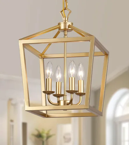Vista 12 de AMZASA UL Listada Lámpara de araña industrial negra de 4 luces, lámpara colgante de jaula metálica de granja, estilo rústico geométrico, accesorios