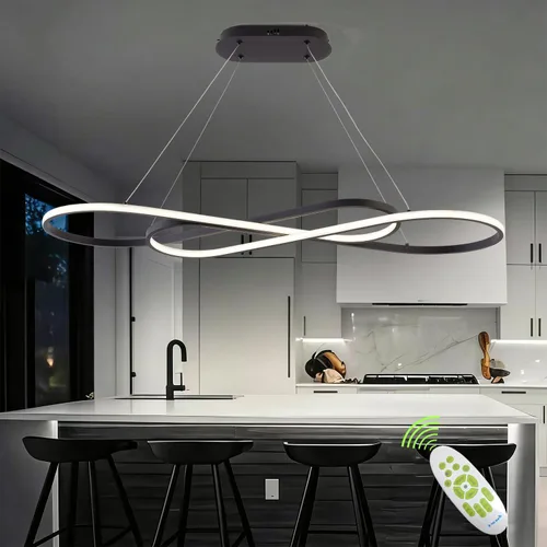 Vista 7 de Lámpara LED de 47.24 pulgadas regulable moderna lámpara colgante 3000K-6500K brillo de color ajustable con control remoto Blanco