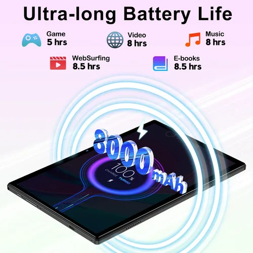 Vista 5 de Tablet Android 14 de 10.1 pulgadas, 8000 mAh, con batería de 22 GB de RAM, 128 GB de ROM de 2 TB, pantalla táctil Octa-Core HD con teclado, ratón