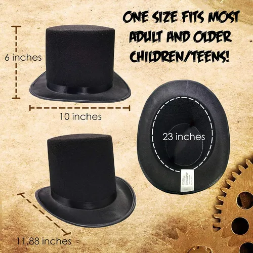 Vista 2 de Sombrero alto de fieltro negro para adultos, sombreros formales de fiesta de showman, accesorio novedoso para disfraz de Halloween, negro