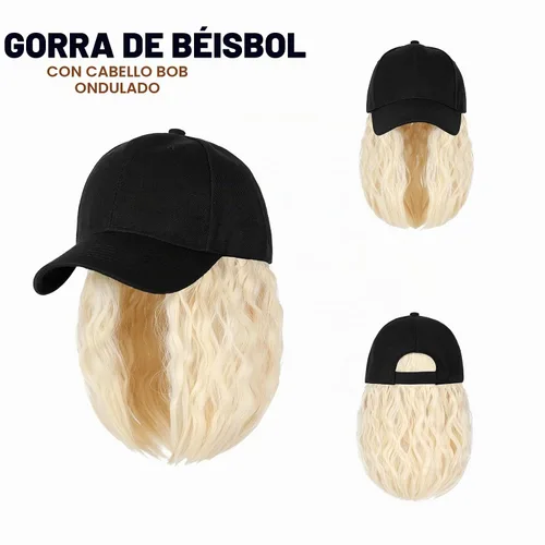 Vista 2 de AynnQueen Gorra de béisbol con extensiones de cabello para mujer, gorra ajustable con peluca sintética adjunta de 24 pulgadas, cabello ondulado