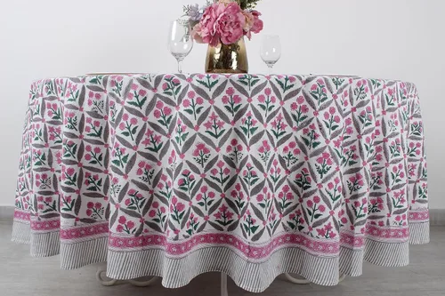 Vista 53 de Mantel redondo con estampado de bloque a mano, 100% algodón, reutilizable, turquesa, verde musgo, 90 pulgadas, mantel decorativo para uso diario