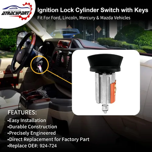 Vista 2 de Interruptor de cilindro de cerradura de encendido con llaves, compatible con Ford 1996-2016, Lincoln 1996-2007, Mercury 1996-2007, Mazda 1998-2009