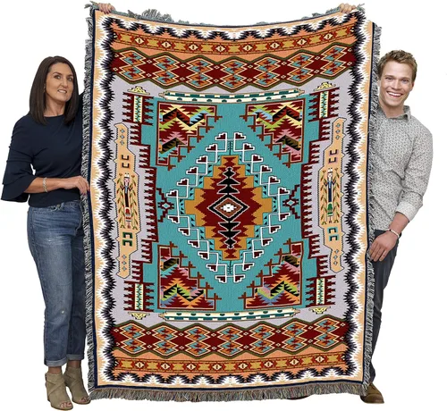 Vista 13 de Pure Country Weavers Manta Butte Clay - Inspirada en los nativos americanos del suroeste - Tapiz manta de regalo tejido de algodón - Fabricado