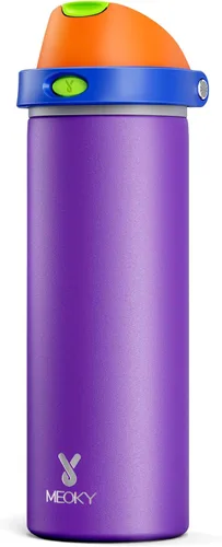 Vista 35 de Botella de agua de 24 onzas para el día de San Valentín: Botella de agua de acero inoxidable Meoky con popote y tapa de boquilla, a prueba de fugas
