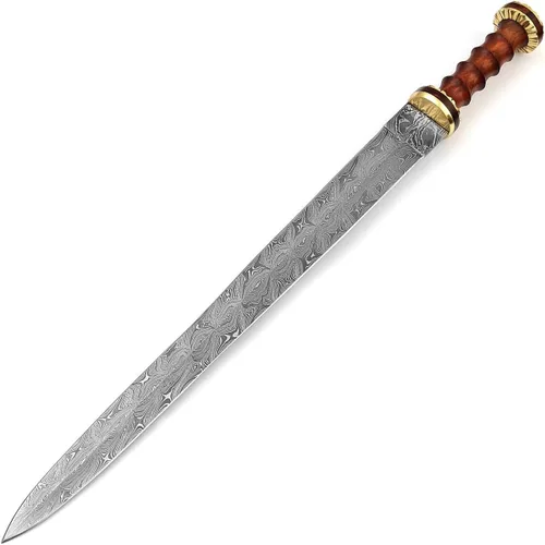Vista 8 de Armory Replicas™ Hand-Forged Damascus Roman Gladius Sword with Leather Sheath – Collector & Reenactment Ready