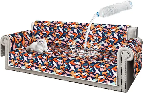 Vista 19 de ALIECOM Funda de sofá 100% impermeable para sofá de 3 cojines, fundas para sofá aptas para mascotas, lavables, con estampado, antideslizantes
