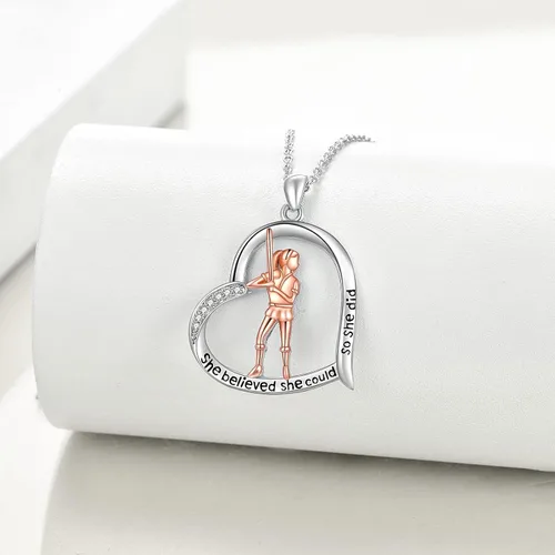 Vista 3 de YFN Regalos para amantes de los deportes para mujeres y niñas, plata de ley, colgante de bola de voleibol, golf, raqueta de tenis, joyería