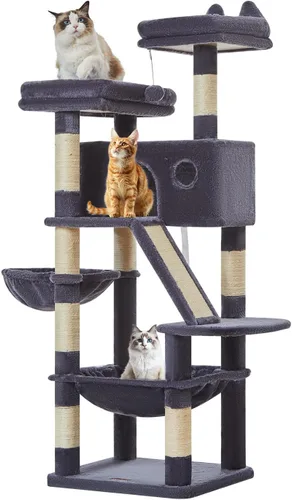 Vista 85 de Taoqimiao Árbol para gatos de 57.5 pulgadas, torre para gatos de interior para adultos, condominio extragrande para gatos, 8 postes rascadores