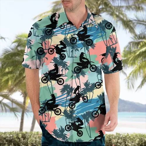Vista 4 de Camisetas de carreras de motocross para hombre Dirtbike de manga corta Aloha Camisa con botones - Regalos de motocross para hombre, Motocross
