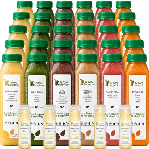 Vista 8 de Raw Fountain, limpieza de jugo de proteína de 3 días, limpieza desintoxicante cruda totalmente natural, frutas prensadas en frío, verduras, sabor