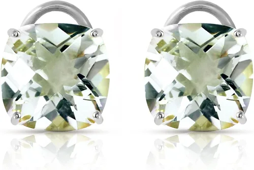 Vista 3 de Galaxy Gold GG Pendientes de oro blanco sólido de 14 quilates con clips franceses de 7,2 quilates y amatista verde