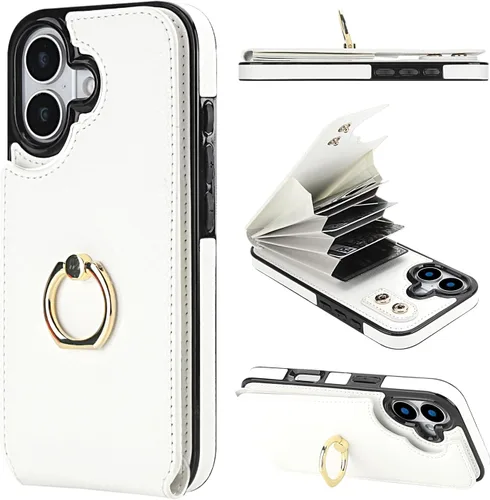 Vista 13 de Folosu Funda compatible con iPhone 17 con soporte para tarjetas, rotación de 360°, soporte de anillo de dedo con función atril, bloqueo RFID