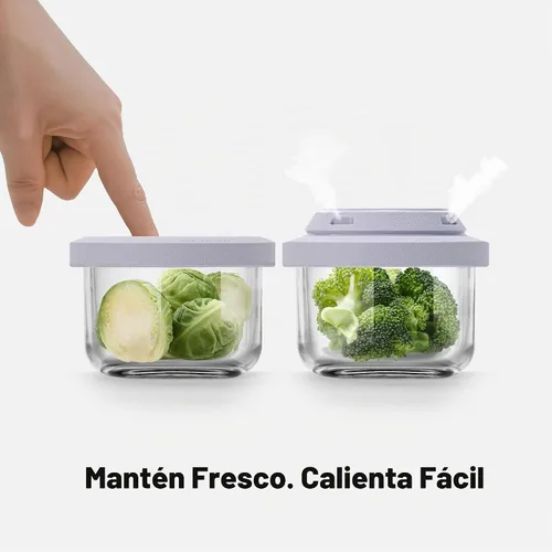 Vista 3 de Comotomo Recipientes de vidrio para almacenamiento de alimentos para bebés, tarros de 4 onzas con tapas de silicona, vasos herméticos