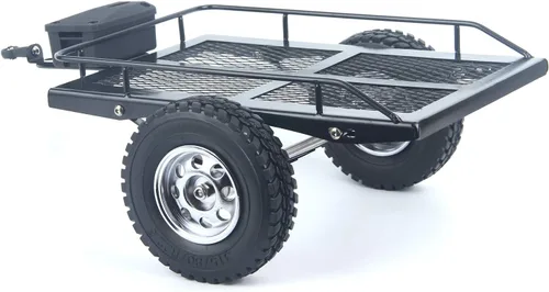 Vista 4 de LCX Carreras 1/10th RC Crawler Car Heavy Duty Metal Trailer RC Crawler Hooper Trail Cargo Carrier Kit de metal para Axial SCX10 SCX10 II TRX4 TRX6