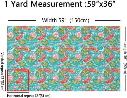 Vista 2 de Koi Fish - Tela de tapicería para sillas, tela tradicional japonesa para exteriores, tela decorativa con estampado de hojas de loto Botanicla