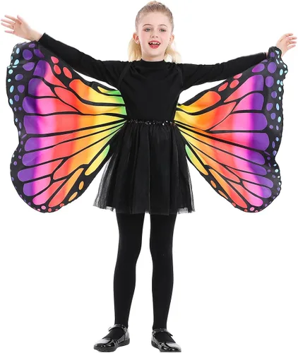 Vista 4 de Seasons Alas de capa de mariposa para niños, talla única, arcoíris