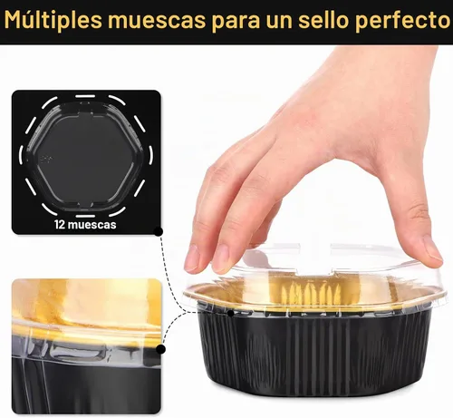 Vista 5 de Beasea Tazas desechables para hornear con tapas, juego de 50 unidades, 13.5 oz 400 ml, ramekins de aluminio con tapa de papel de aluminio, moldes