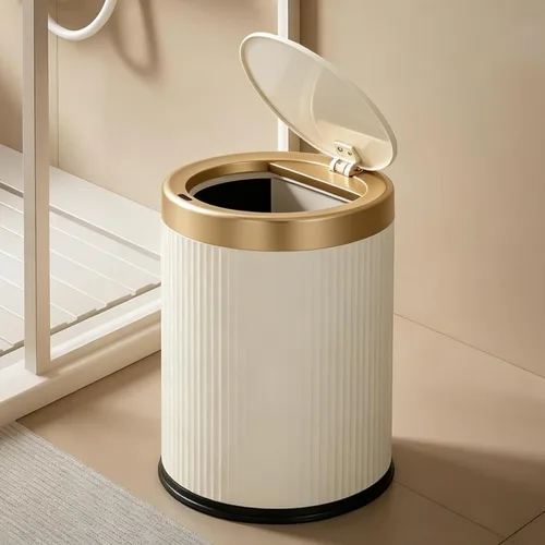 Vista 9 de URALFA Cubo de basura automático con sensor de movimiento para baño con tapa, cubo de basura sin contacto, cubo de basura inteligente a prueba