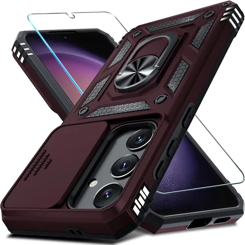 Vista 17 de Janmitta Compatible con Samsung Galaxy S24 FE Funda con Cubierta Deslizante Integrada para Lente de Cámara+Protector de Pantalla+Soporte de Anillo