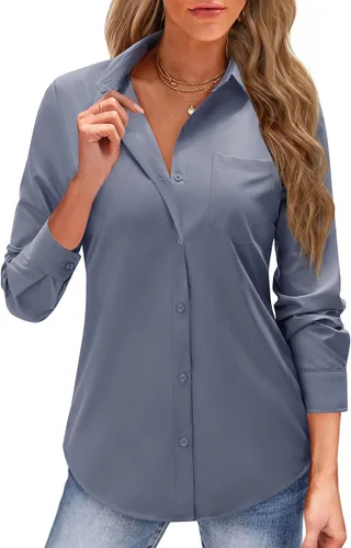 Vista 6 de J.VER Camisas con botones para mujer, camisas de vestir de manga larga, blusas de trabajo con cuello casual de negocios