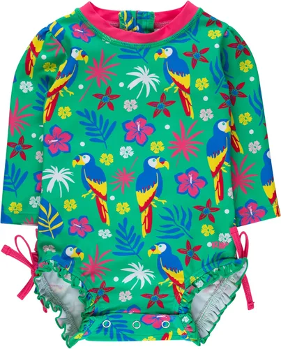 Vista 23 de RuffleButts - Traje de baño de una pieza con protección solar UPF 50+, camiseta de protección floral estampado, manga larga, con cierre zipper