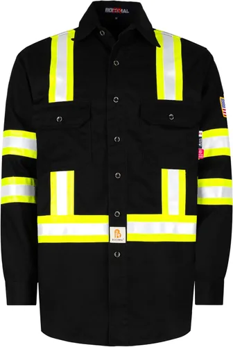 Vista 10 de BOCOMAL Camisas FR de alta visibilidad con botones de 7.5 onzas ANSI/ISEA tipo O Class1 resistente al fuego Hi Vis Refective Safety Jacket 100%