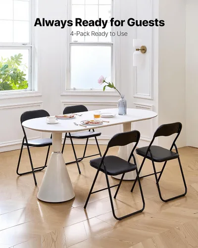Vista 4 de VEVOR Juego de 4 sillas plegables, sillas plegables con cojín acolchado, sillas de fiesta portátiles con marco de metal reforzado, asiento apilable