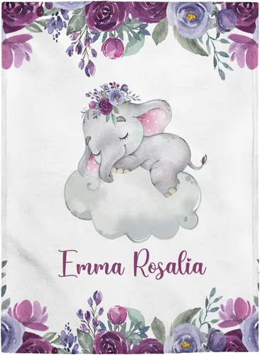 Vista 3 de Mantas de bebé personalizadas para niñas, mantas personalizadas, manta de elefante floral, niña, recién nacido, vellón, sherpa, tamaño King