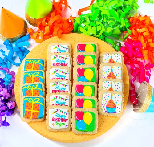 Vista 2 de Paquete de 12 cestas de regalo de galletas de feliz cumpleaños, envueltas individualmente para niños, hombres y mujeres, caja de regalo decorada