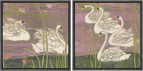 Vista 56 de SIGNFORD Impresión en Lienzo Enmarcado Arte de Pared Art Nouveau Lago de Cisnes Elegantes Ilustraciones de Aves Acuáticas Moderno Boho Naturaleza