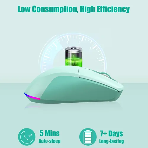 Vista 4 de LeadsaiL Ratón inalámbrico Bluetooth, mouse recargable de computadora de modo dual con botones laterales, diseño ergonómico, clic silencioso, DPI