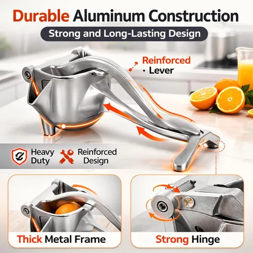 Vista 5 de Exprimidor manual de hierro fundido resistente, exprimidor de jugo de frutas de acero inoxidable para limón y naranja, exprimidor de prensa