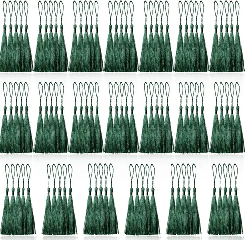 Vista 9 de 100 piezas de mini borlas negras de 13 cm/5 pulgadas con bucles para marcapáginas, fabricación de joyas, proyectos de bricolaje