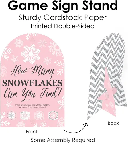Vista 5 de Big Dot of Happiness Pink Winter Wonderland – Fiesta de cumpleaños de copo de nieve y caza del tesoro de baby shower – 1 soporte y 48 piezas
