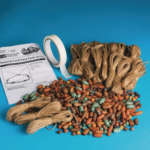 Vista 2 de Natural Craft Kit – Juego de collar y pulsera – 24 madejas de cordón de cáñamo – Unisex divertido