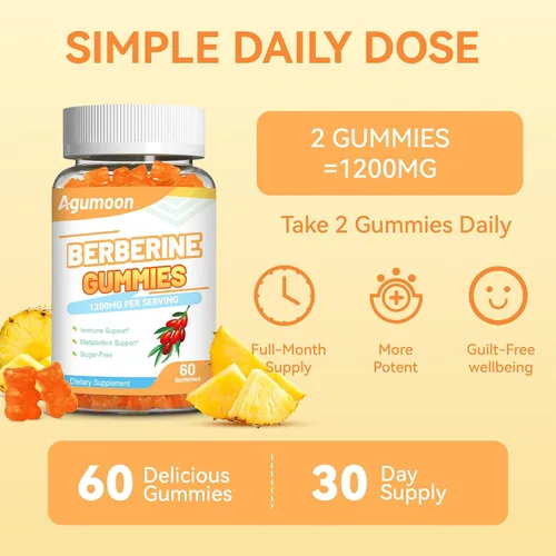 Vista 7 de Gomitas de berberina de 1200 mg, suplemento de berberina de alta potencia con canela de Ceilán para el sistema inmunológico y el metabolismo, sin