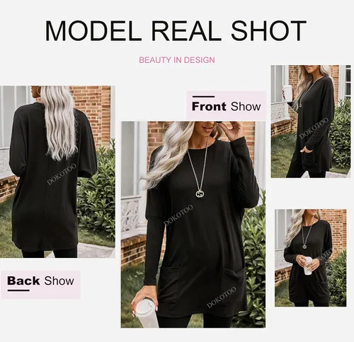 Vista 3 de Dokotoo Camisas casuales de manga larga para mujer, sudaderas ligeras con bolsillos