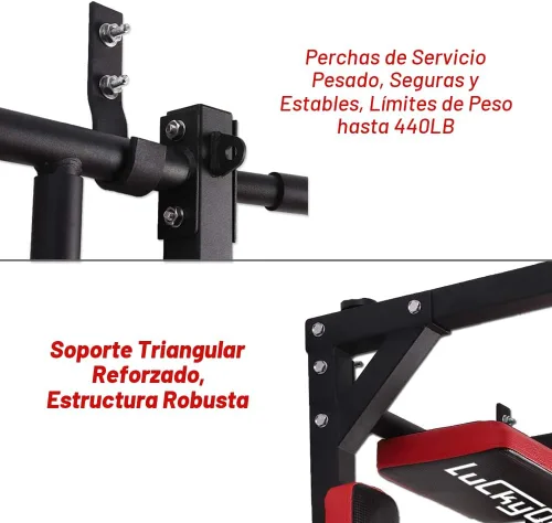 Vista 4 de Barra de dominadas multifuncional para montar en la pared, barra de acero resistente para ejercicios de flexiones, estación de inmersión