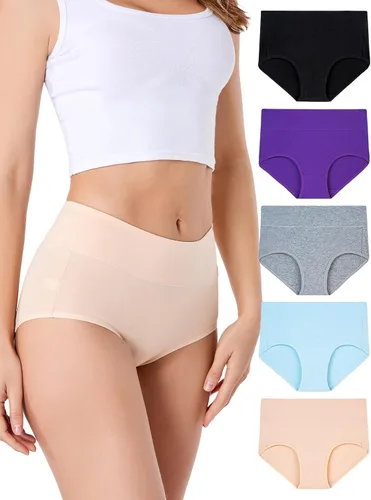 Vista 12 de HAVVIS Bragas Ropa Interior de Mujer de Algodón Cintura Alta Control Abdominal Panties Rosa Jacquard para Damas Multipack Calzoncillos 01 - Paquete